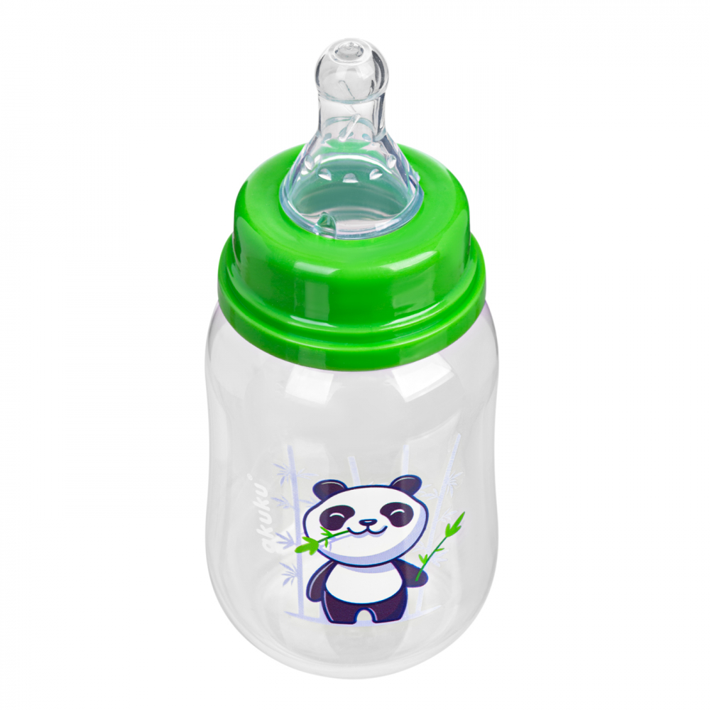 Biberon anticolici Akuku 125ml Panda cu tetina cu flux lent din silicon,materiale sigure fara BPA,capac cu filet etans care impiedica varsarea - 1 | YEO
