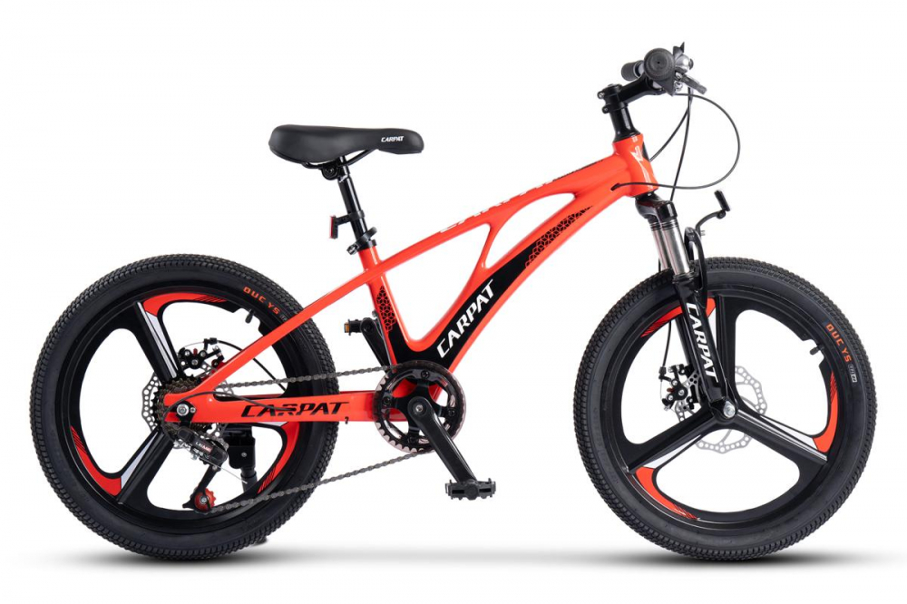 Bicicleta pentru copii MTB Carpat C20343A RosuNegru, roti 20 inch, cadru magneziu, frane disc, 7 viteze