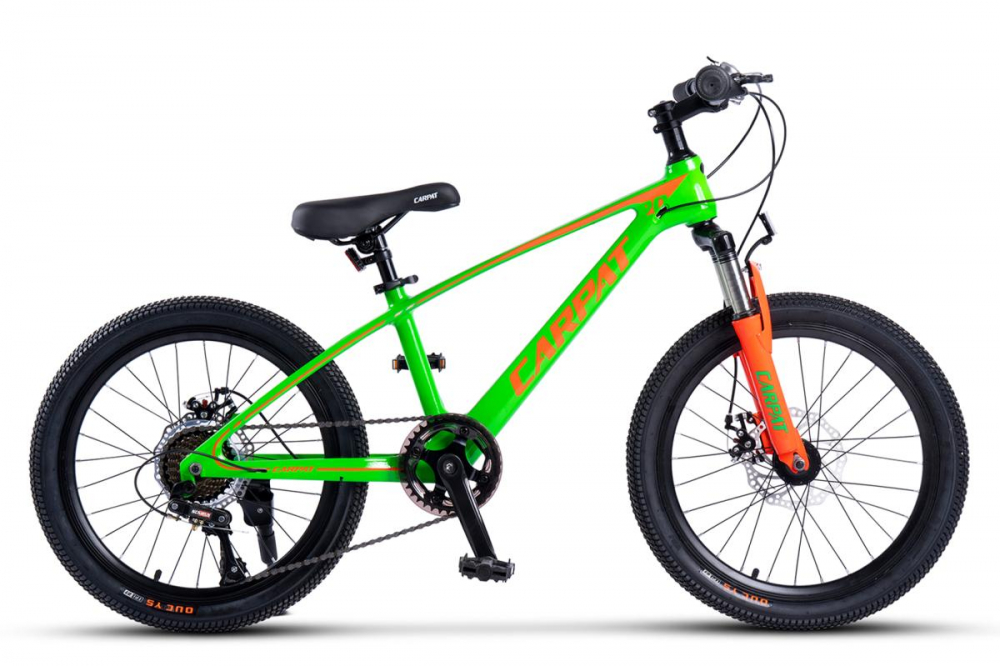 Bicicleta pentru copii MTB Carpat Hiro C20342A VerdePortocaliu, roti 20 inch, inaltime utilizator 120-155 cm, greutate suportata 80 kg