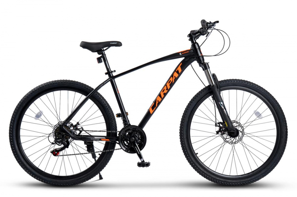 Bicicleta MTB Carpat Invictus C27357C NegruPortocaliu, roti 27.5 inch, inaltime utilizator 160-175 cm, greutate suportata 120 kg