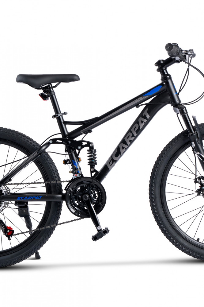 Bicicleta MTB Full-Suspension E-Carpat E2460A NegruGriAlbastru, roti 24 inch, inaltime utilizator 130-150 cm, greutate suportata 100 kg - 3