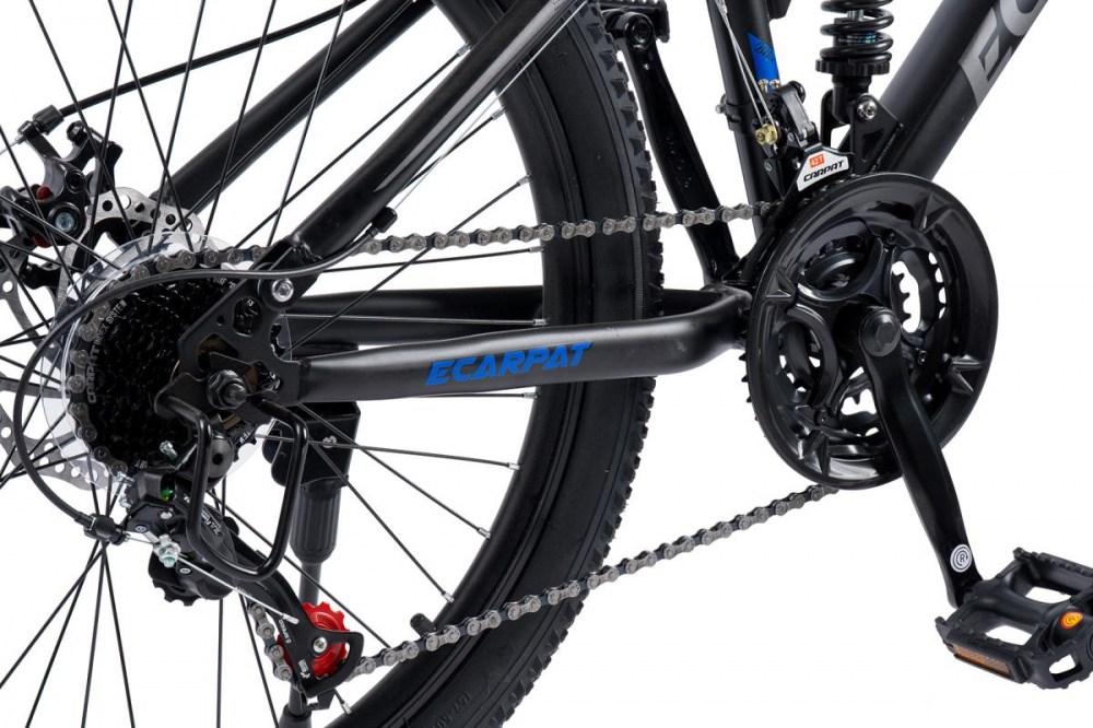Bicicleta MTB Full-Suspension E-Carpat E2460A NegruGriAlbastru, roti 24 inch, inaltime utilizator 130-150 cm, greutate suportata 100 kg - 4