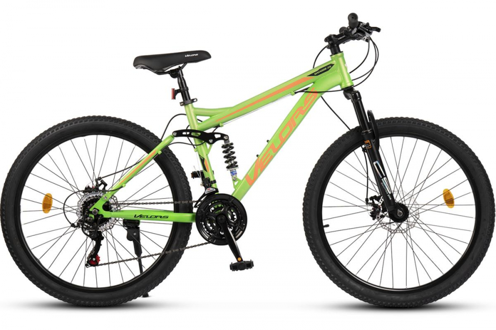 Bicicleta MTB-Full Suspension Velors Matador 2.6 V2660D VerdePortocaliu, roti 26 inch, inaltime utilizator 150-165cm, greutate suportata 100 kg