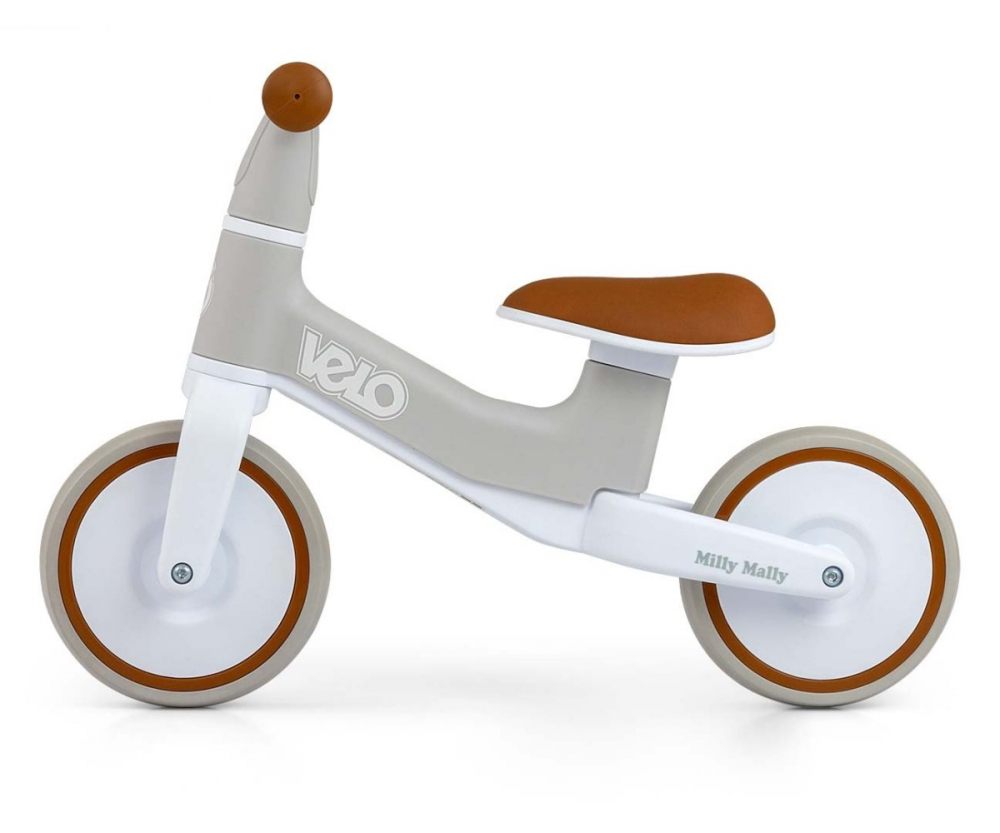 Bicicleta de echilibru pentru copii Milly Mally Velo Brown, roti Eva 7 inch, 18 luni+