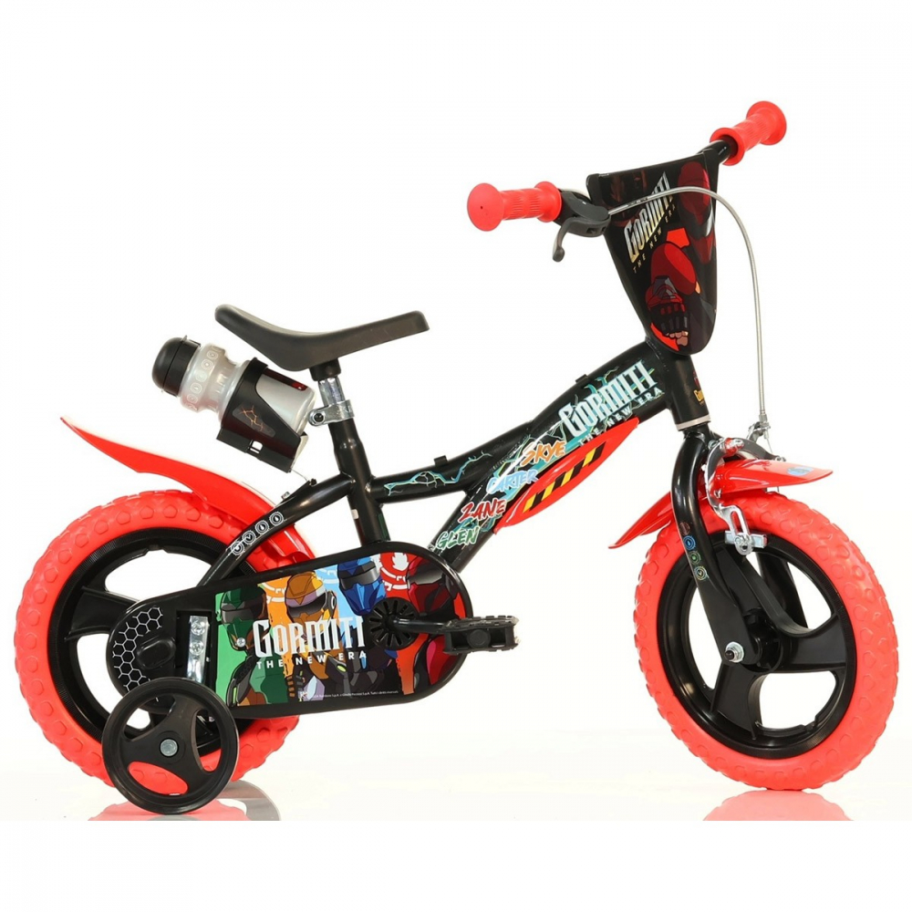 Bicicleta pentru copii Dino Bikes Gormiti 2-4 ani, roti 12 inch, roti ajutatoare, aparatori pentru lant si roti, bidon pentru apa