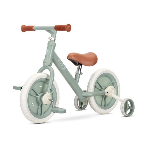 Bicicleta pentru copii Lorelli Energy Green de tranzitie 2 in 1 cu pedale si roti auxiliare 2-5 ani