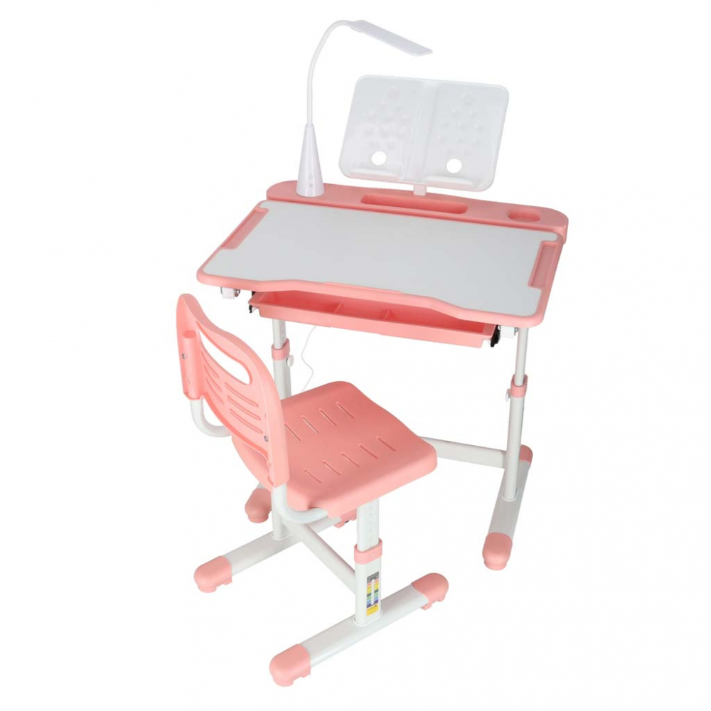Birou cu scaunel pentru copii pink, inaltime reglabila, constructie durabila, lampa led detasabila cu 3 moduri de iluminare - 2