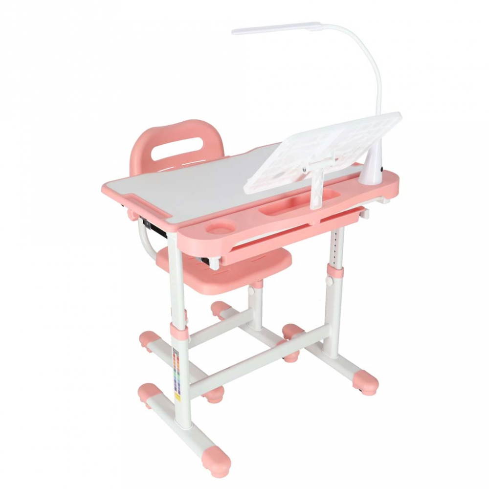 Birou cu scaunel pentru copii pink, inaltime reglabila, constructie durabila, lampa led detasabila cu 3 moduri de iluminare - 3