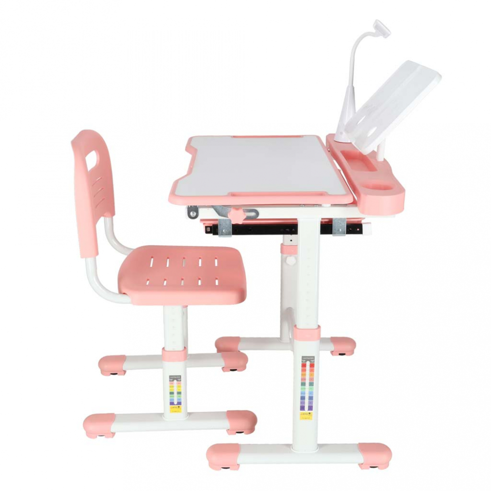 Birou cu scaunel pentru copii pink, inaltime reglabila, constructie durabila, lampa led detasabila cu 3 moduri de iluminare - 4