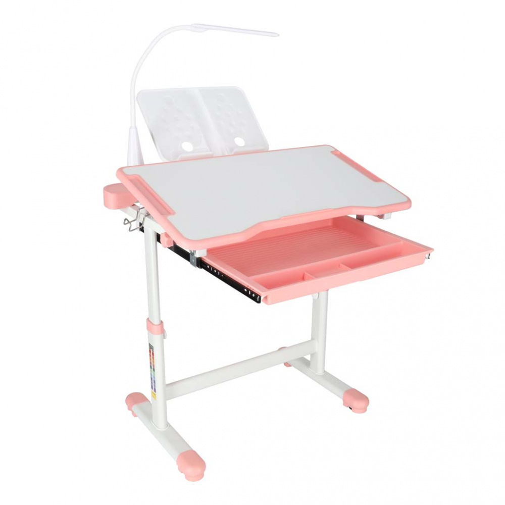 Birou cu scaunel pentru copii pink, inaltime reglabila, constructie durabila, lampa led detasabila cu 3 moduri de iluminare - 7