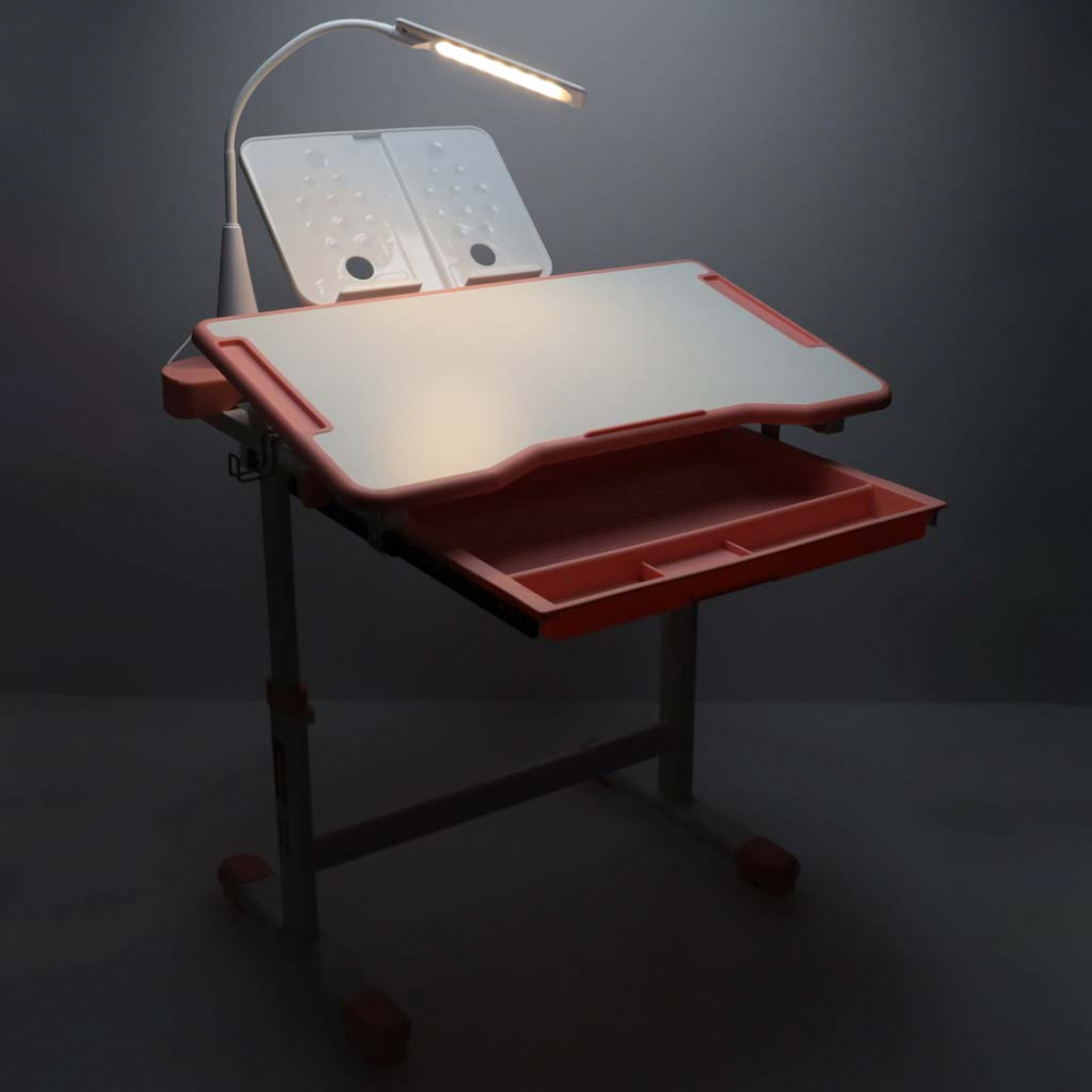 Birou cu scaunel pentru copii pink, inaltime reglabila, constructie durabila, lampa led detasabila cu 3 moduri de iluminare - 9