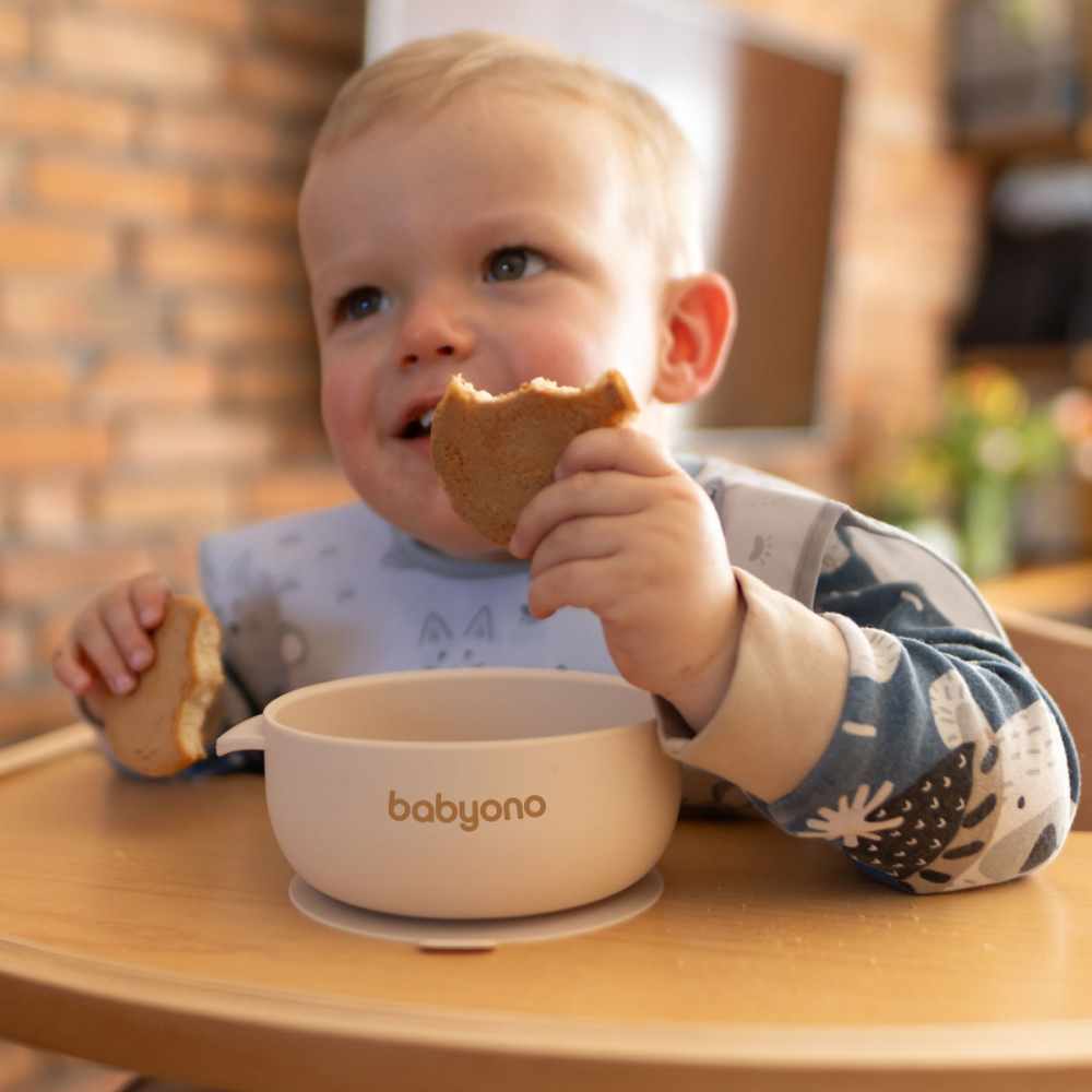 Bol din silicon cu ventuza si capac Babyono Bej - 2 | YEO
