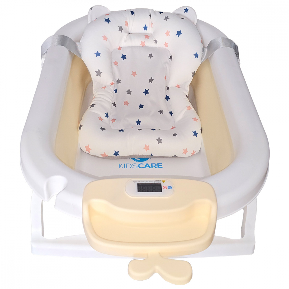 Cadita pliabila KidsCare Bej cu termometru, perna reductor, jucarii, protectie cap, cana pliabila - 2 | YEO
