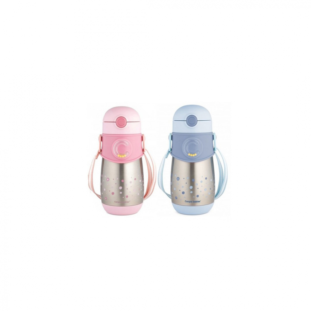 Cana termos cu pai Canpol Babies Roz, din silicon, 300 ml