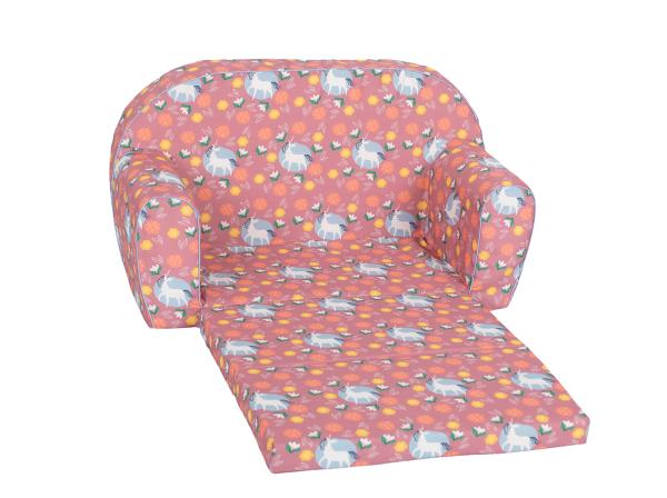 Canapea extensibila pentru copii Knorr Toys Unicorn Roz umplutura din spuma moale, husa bumbac 100 detasabila si lavabila, 77 x 34 x 42 cm, 9 luni+