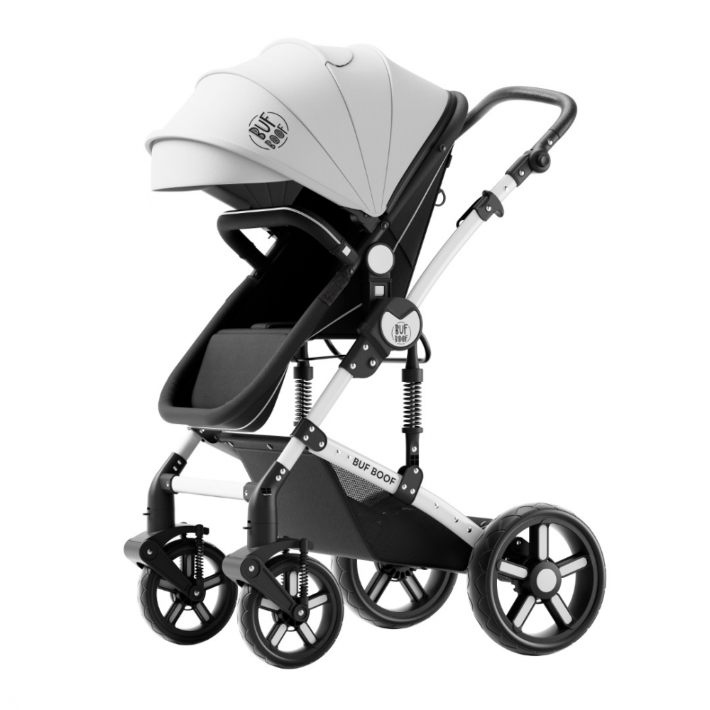 Carucior pentru copii Buf Boof A1 Deluxe Black White 2 in 1 reversibil 0-36 luni, cadru din aluminiu, amortizoare, accesorii incluse - 6