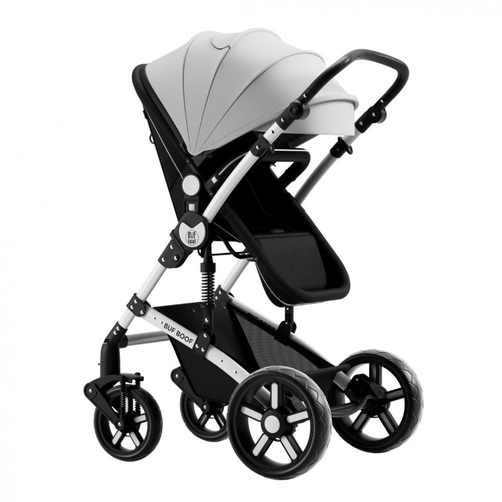 Carucior pentru copii Buf Boof A1 Deluxe Black White 2 in 1 reversibil 0-36 luni, cadru din aluminiu, amortizoare, accesorii incluse - 1