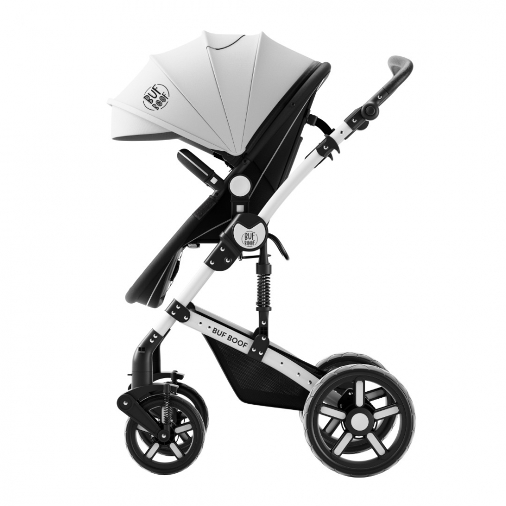 Carucior pentru copii Buf Boof A1 Deluxe Black White 2 in 1 reversibil 0-36 luni, cadru din aluminiu, amortizoare, accesorii incluse - 2