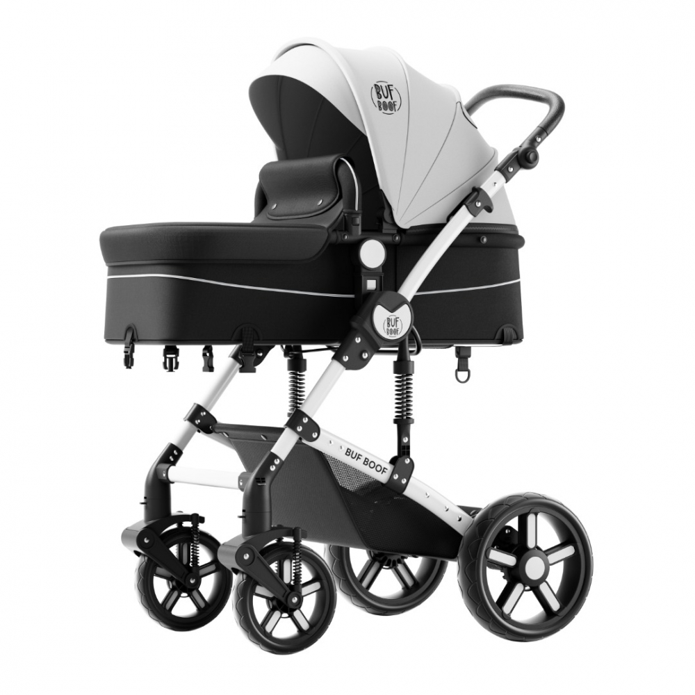 Carucior pentru copii Buf Boof A1 Deluxe Black White 2 in 1 reversibil 0-36 luni, cadru din aluminiu, amortizoare, accesorii incluse - 3