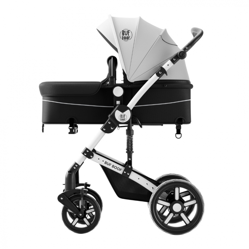 Carucior pentru copii Buf Boof A1 Deluxe Black White 2 in 1 reversibil 0-36 luni, cadru din aluminiu, amortizoare, accesorii incluse - 4
