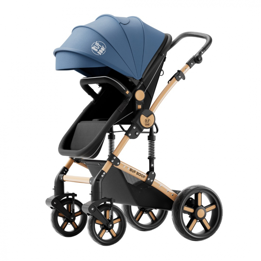 Carucior pentru copii Buf Boof A1 Deluxe Blue 2 in 1 reversibil 0-36 luni, cadru din aluminiu, amortizoare, accesorii incluse - 6