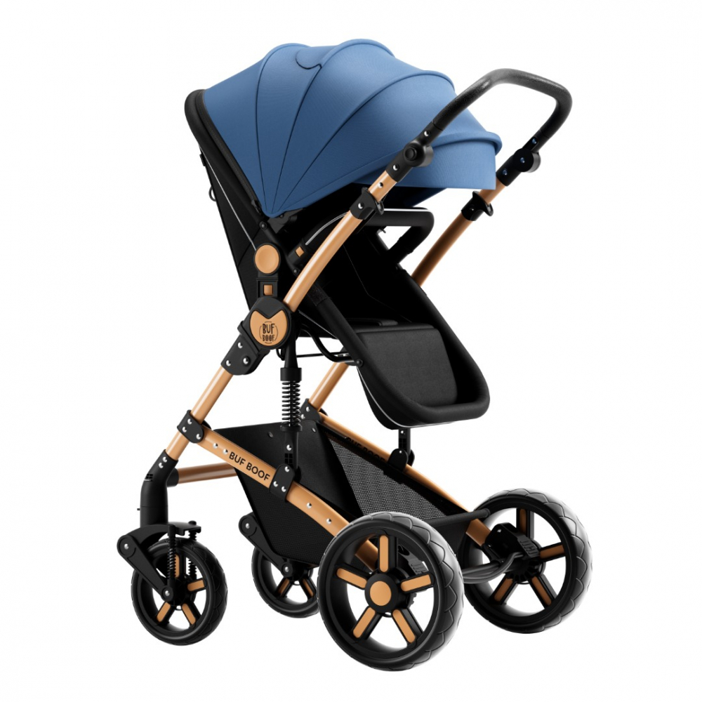 Carucior pentru copii Buf Boof A1 Deluxe Blue 2 in 1 reversibil 0-36 luni, cadru din aluminiu, amortizoare, accesorii incluse - 1