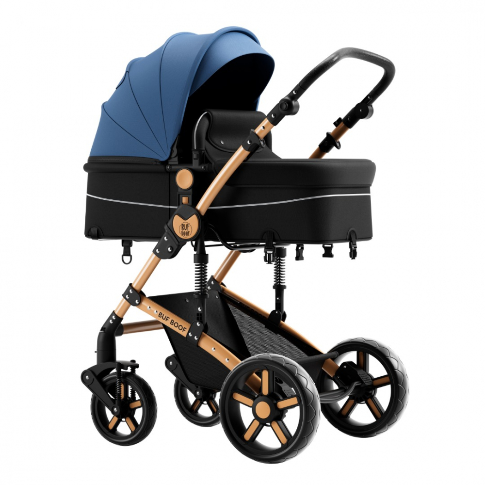 Carucior pentru copii Buf Boof A1 Deluxe Blue 2 in 1 reversibil 0-36 luni, cadru din aluminiu, amortizoare, accesorii incluse - 2