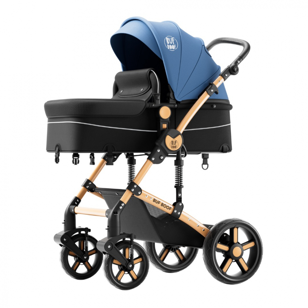 Carucior pentru copii Buf Boof A1 Deluxe Blue 2 in 1 reversibil 0-36 luni, cadru din aluminiu, amortizoare, accesorii incluse - 3