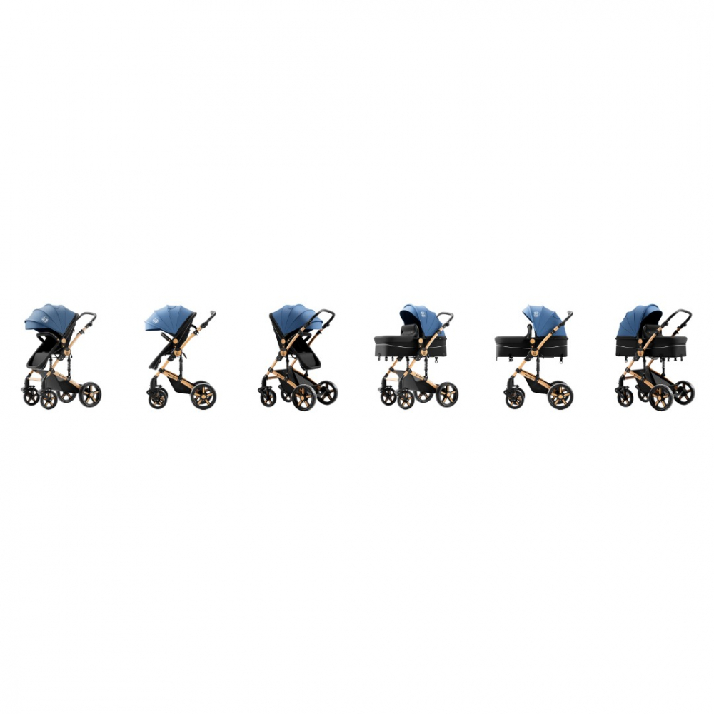 Carucior pentru copii Buf Boof A1 Deluxe Blue 2 in 1 reversibil 0-36 luni, cadru din aluminiu, amortizoare, accesorii incluse - 5