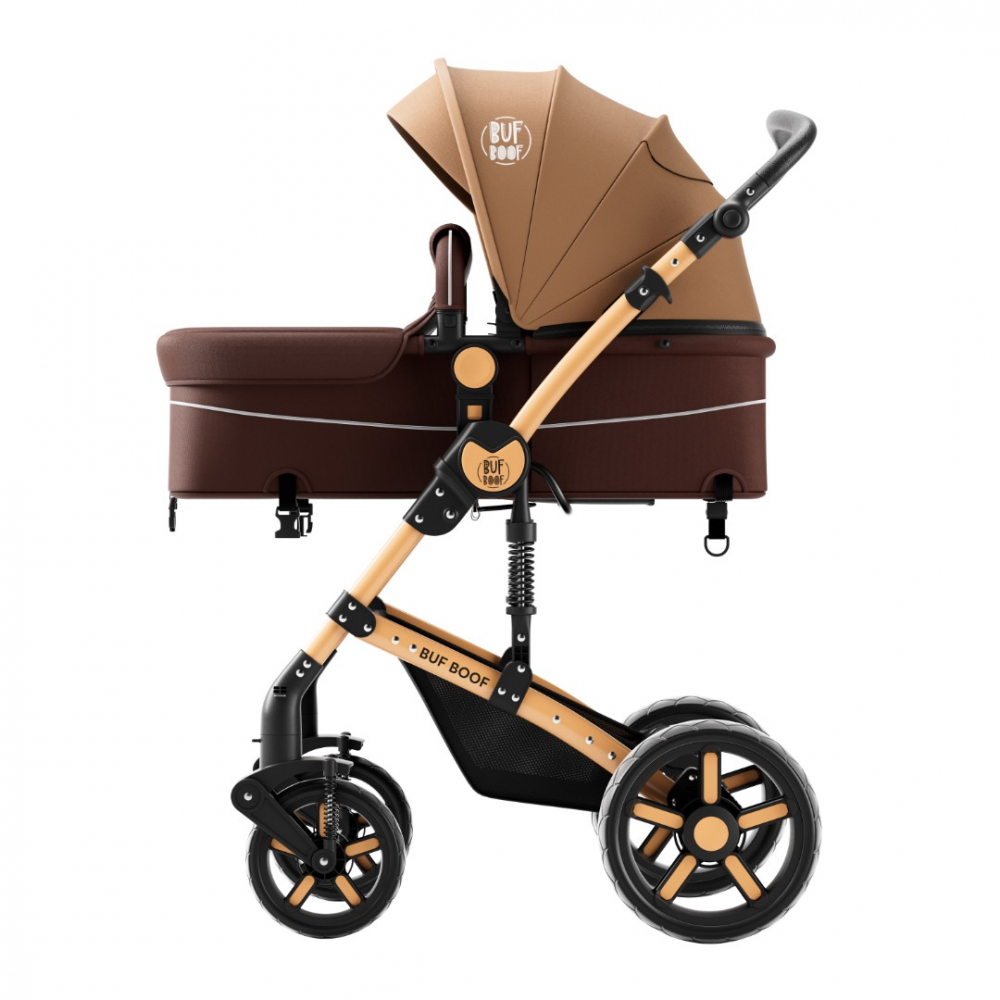 Carucior pentru copii Buf Boof A1 Deluxe Champagne 2 in 1 reversibil 0-36 luni, cadru din aluminiu, amortizoare, accesorii incluse - 1