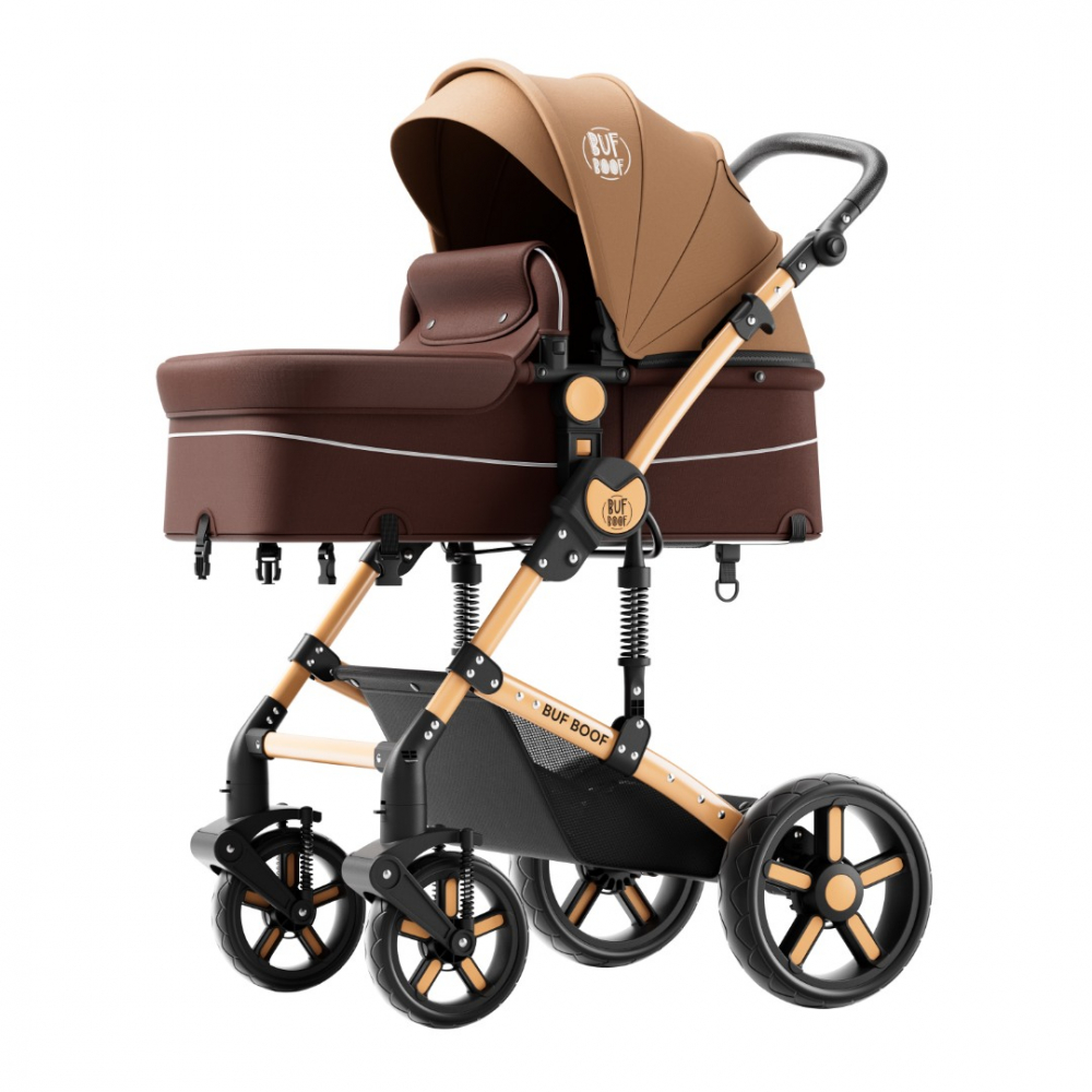 Carucior pentru copii Buf Boof A1 Deluxe Champagne 2 in 1 reversibil 0-36 luni, cadru din aluminiu, amortizoare, accesorii incluse - 2
