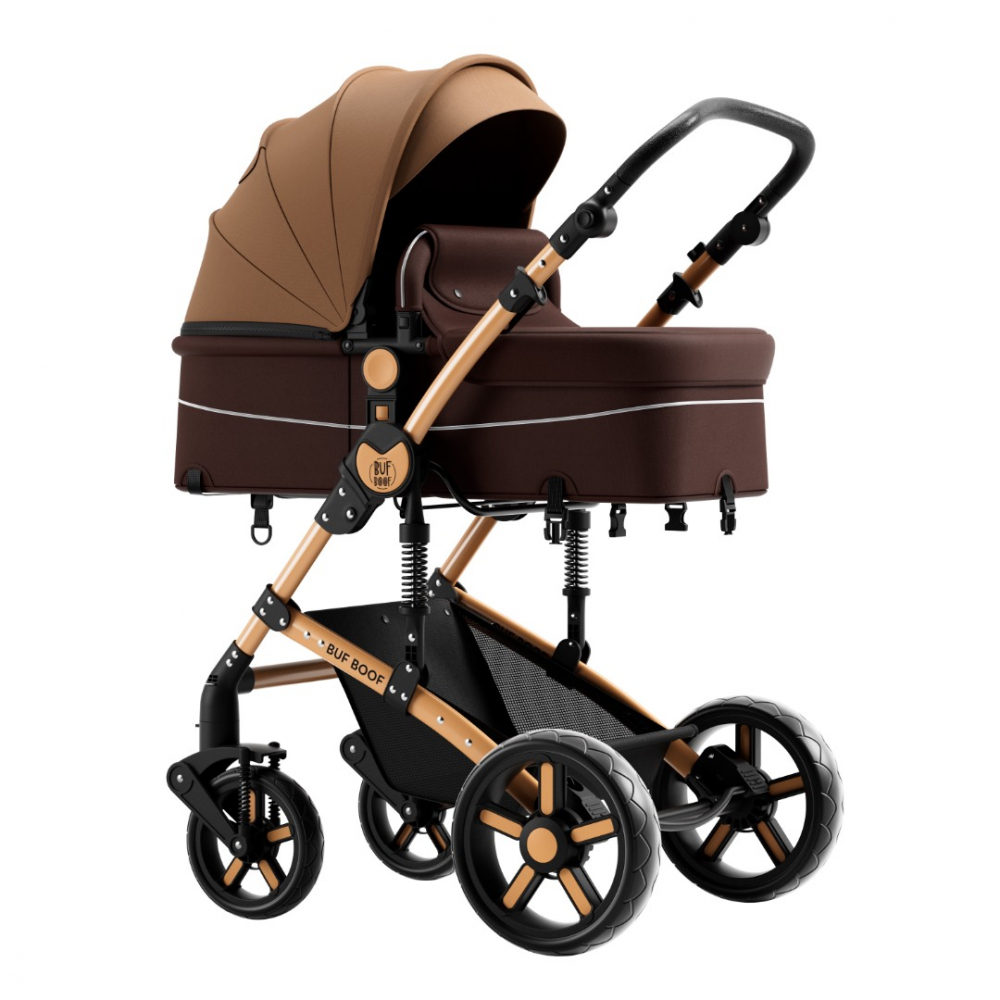 Carucior pentru copii Buf Boof A1 Deluxe Champagne 2 in 1 reversibil 0-36 luni, cadru din aluminiu, amortizoare, accesorii incluse - 3