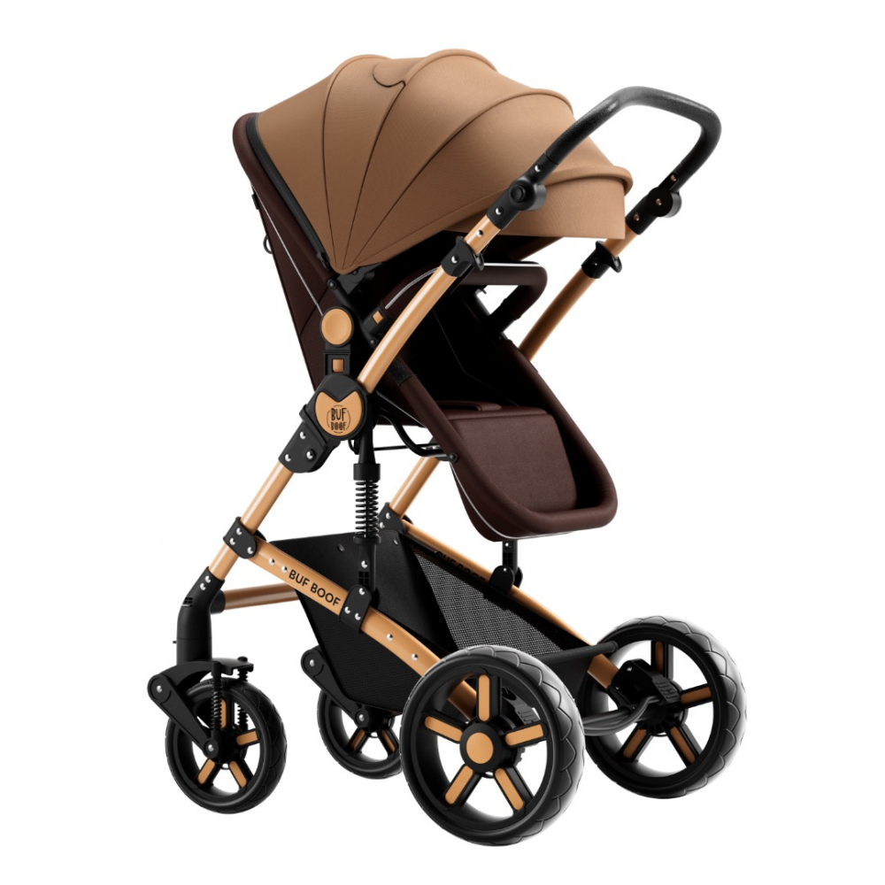 Carucior pentru copii Buf Boof A1 Deluxe Champagne 2 in 1 reversibil 0-36 luni, cadru din aluminiu, amortizoare, accesorii incluse - 4