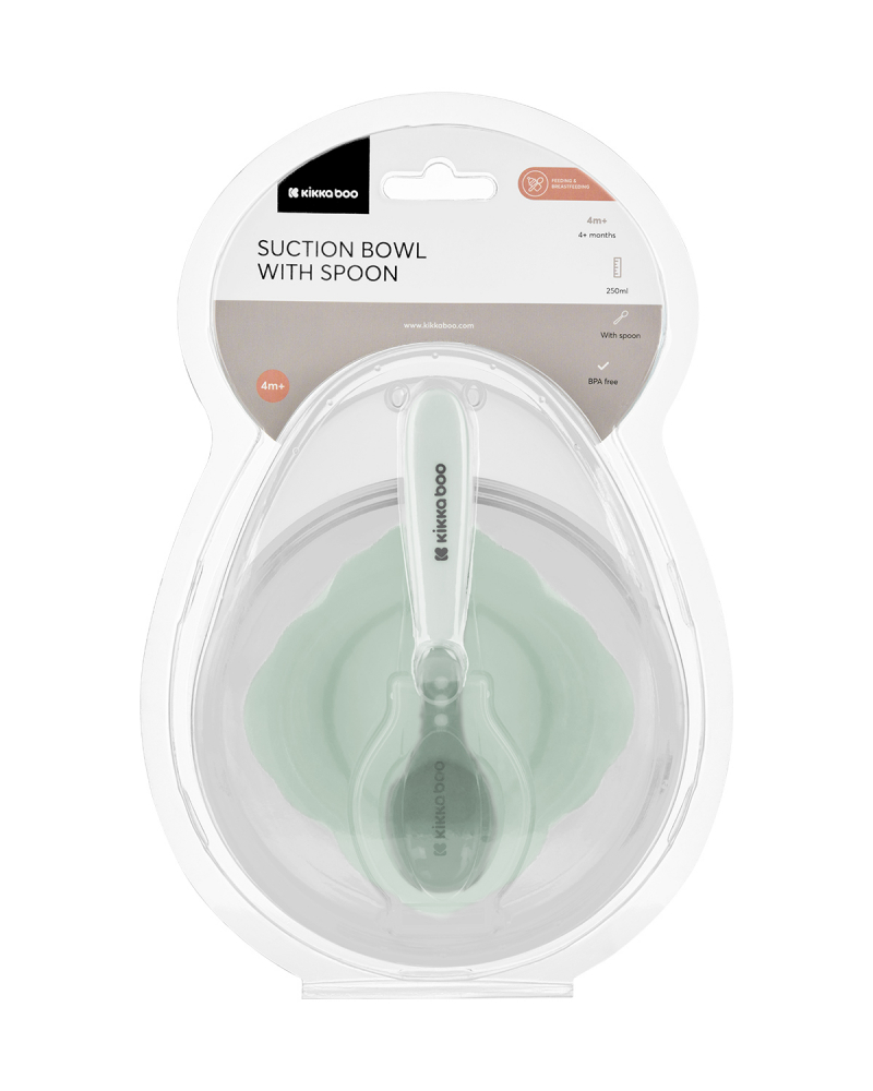 Set castron cu ventuza si lingurita KikkaBoo Mint,capacitate 250ml,fara bpa,compartiment pentru lingurita