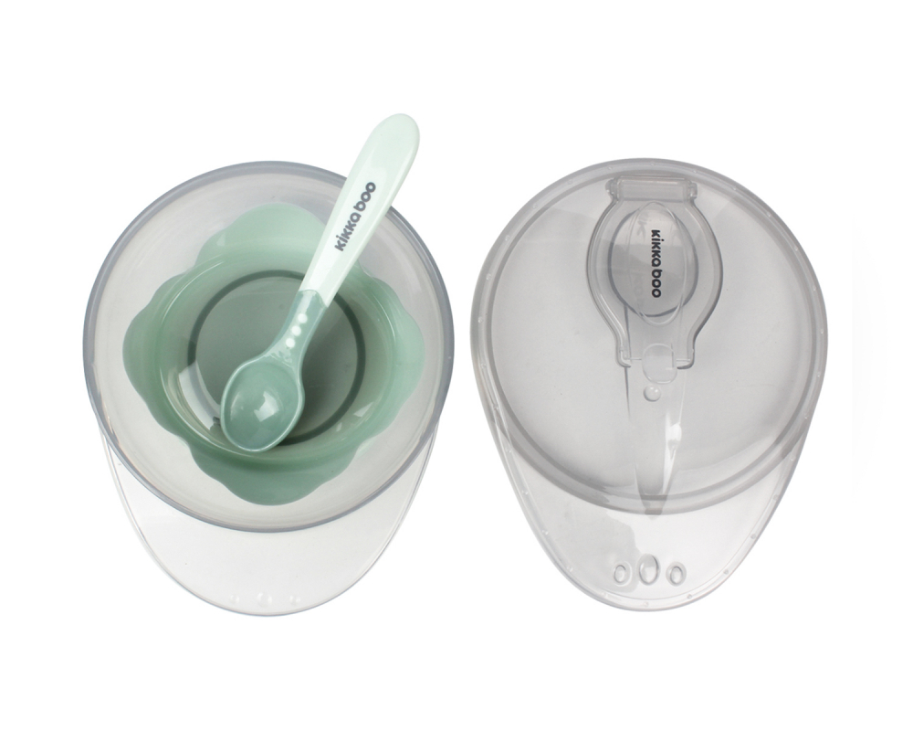 Set castron cu ventuza si lingurita KikkaBoo Mint,capacitate 250ml,fara bpa,compartiment pentru lingurita - 1 | YEO