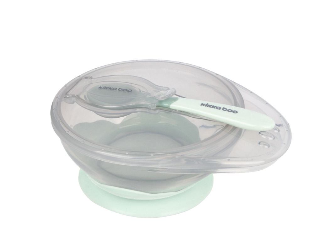 Set castron cu ventuza si lingurita KikkaBoo Mint,capacitate 250ml,fara bpa,compartiment pentru lingurita - 2 | YEO