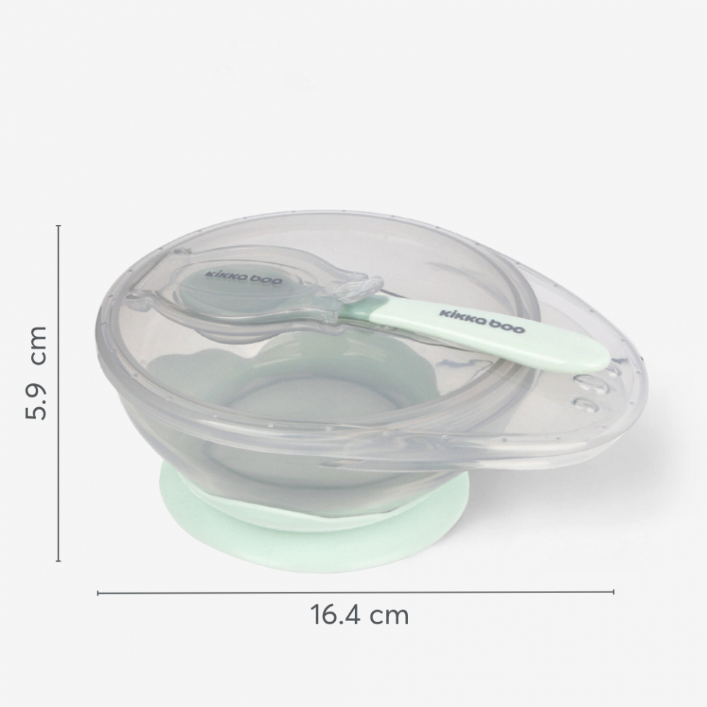 Set castron cu ventuza si lingurita KikkaBoo Mint,capacitate 250ml,fara bpa,compartiment pentru lingurita - 4 | YEO