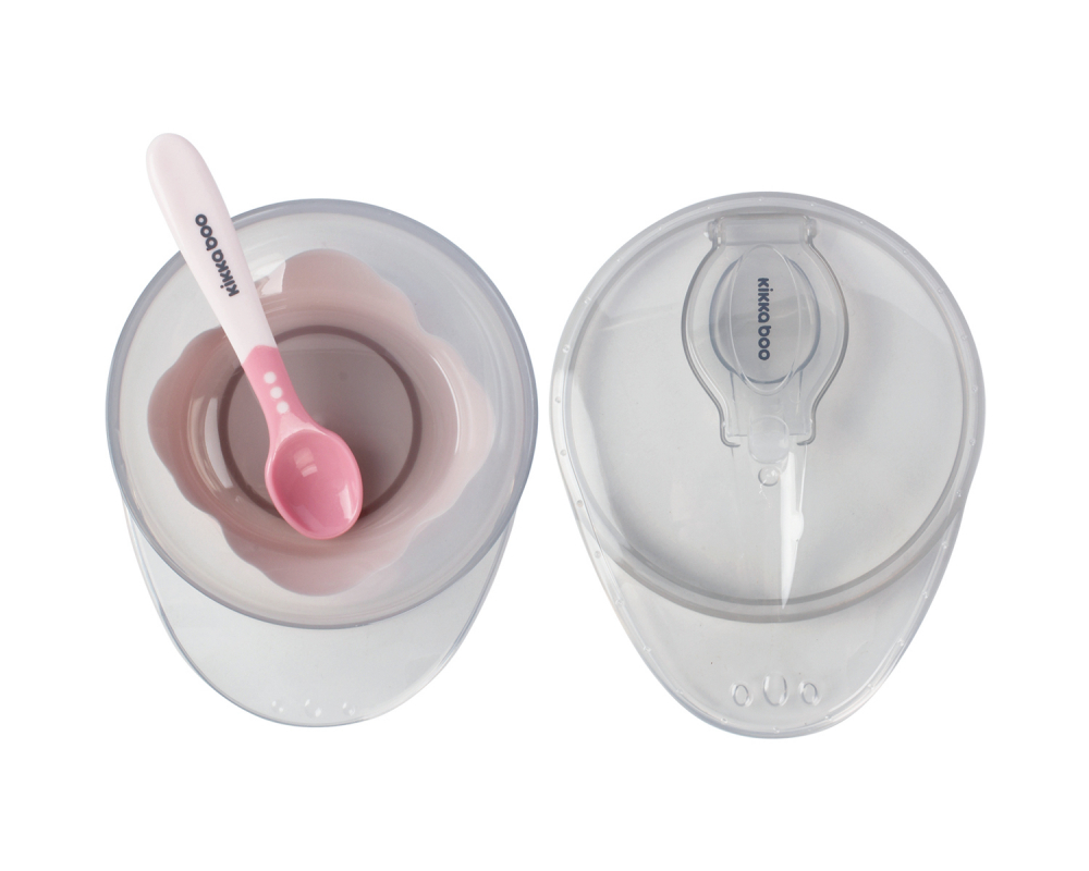 Set castron cu ventuza si lingurita KikkaBoo Pink,capacitate 250ml,fara bpa,compartiment pentru lingurita - 1 | YEO