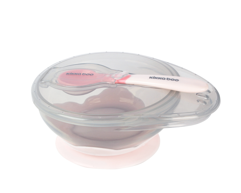 Set castron cu ventuza si lingurita KikkaBoo Pink,capacitate 250ml,fara bpa,compartiment pentru lingurita - 2 | YEO