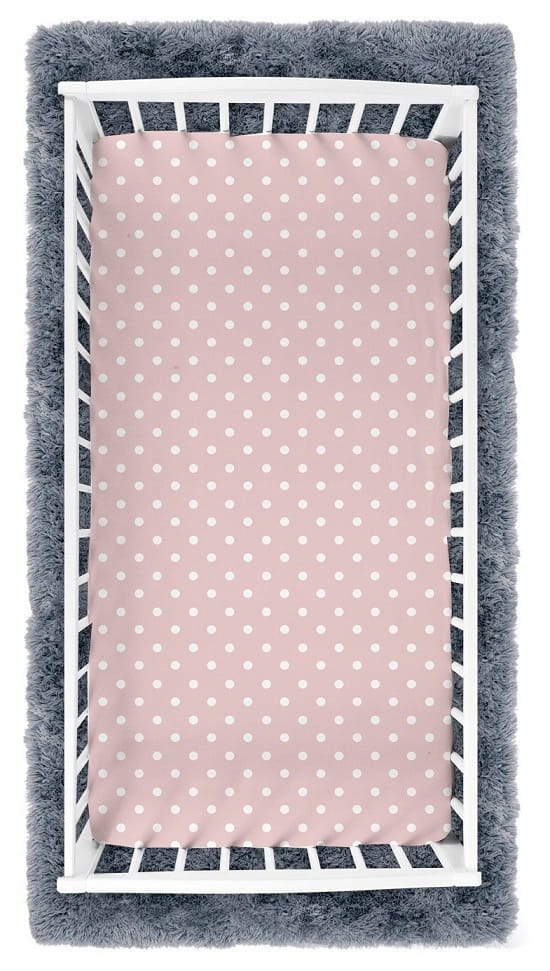 Cearceaf cu banda elastica pentru pat copii, dimensiune 140 x 70cm, 100 bumbac, BabyMam pinkdots - 1