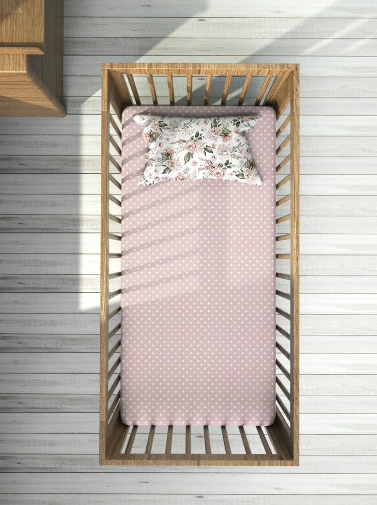 Cearceaf cu banda elastica pentru pat copii, dimensiune 140 x 70cm, 100 bumbac, BabyMam pinkdots - 2