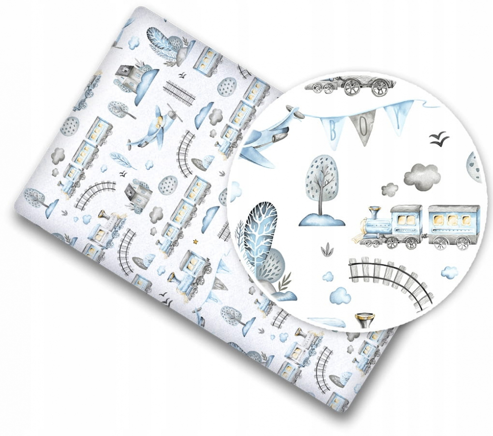 Cearceaf cu banda elastica pentru pat copii dimensiune 140 x 70cm, 100 bumbac, BabyMam retro train - 2