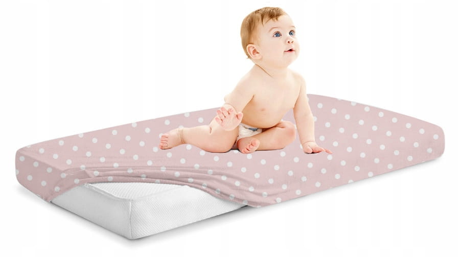Cearceaf cu banda elastica pentru pat copii dimensiune 160x80 cm 100 bumbac, BabyMam pinkdots