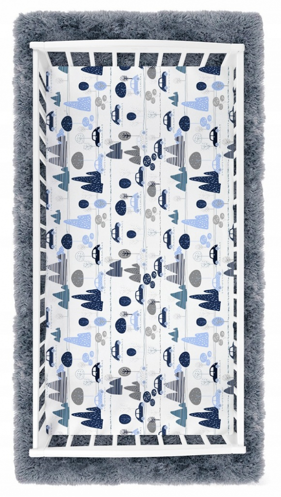 Cearceaf cu banda elastica pentru pat copii dimensiune 160x80 cm, 100 bumbac, BabyMam blue  cars - 1