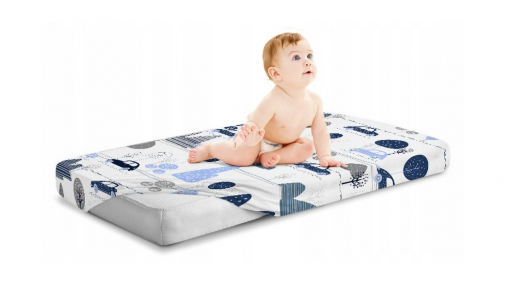 Cearceaf cu banda elastica pentru pat copii dimensiune 160x80 cm, 100 bumbac, BabyMam blue  cars - 2