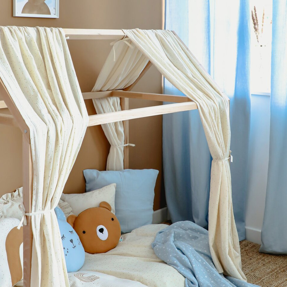 Draperie din muselina organica, Little Amy, Albastru deschis, 125x240 cm, 1 bucata