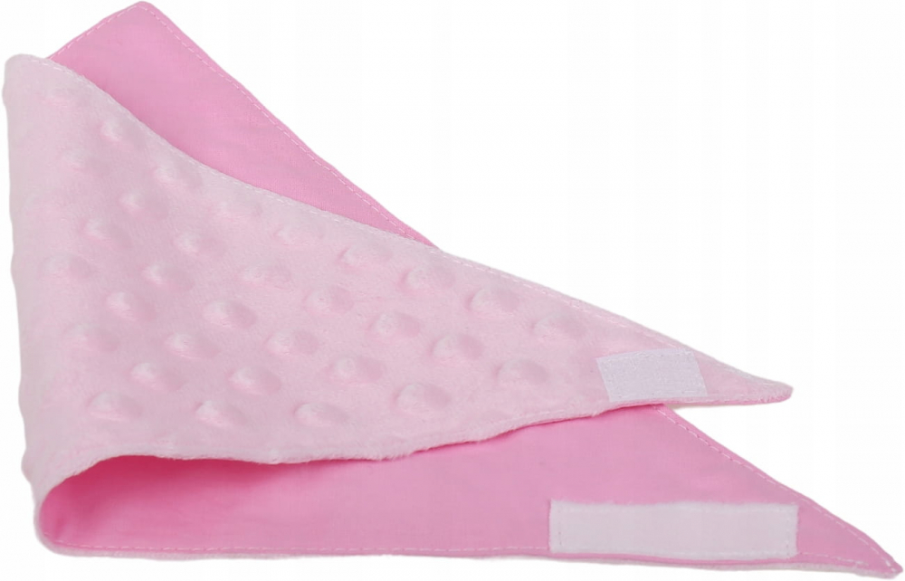 Esarfa moale pentru copii BabyMam, forma triunghiulara, sistem de prindere reglabil cu velcro moale, design 2-in-1 cu o fata din bumbac si una din minky pink