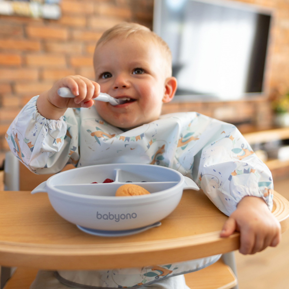 Farfurie din silicon cu ventuza si capac Babyono albastru - 1 | YEO