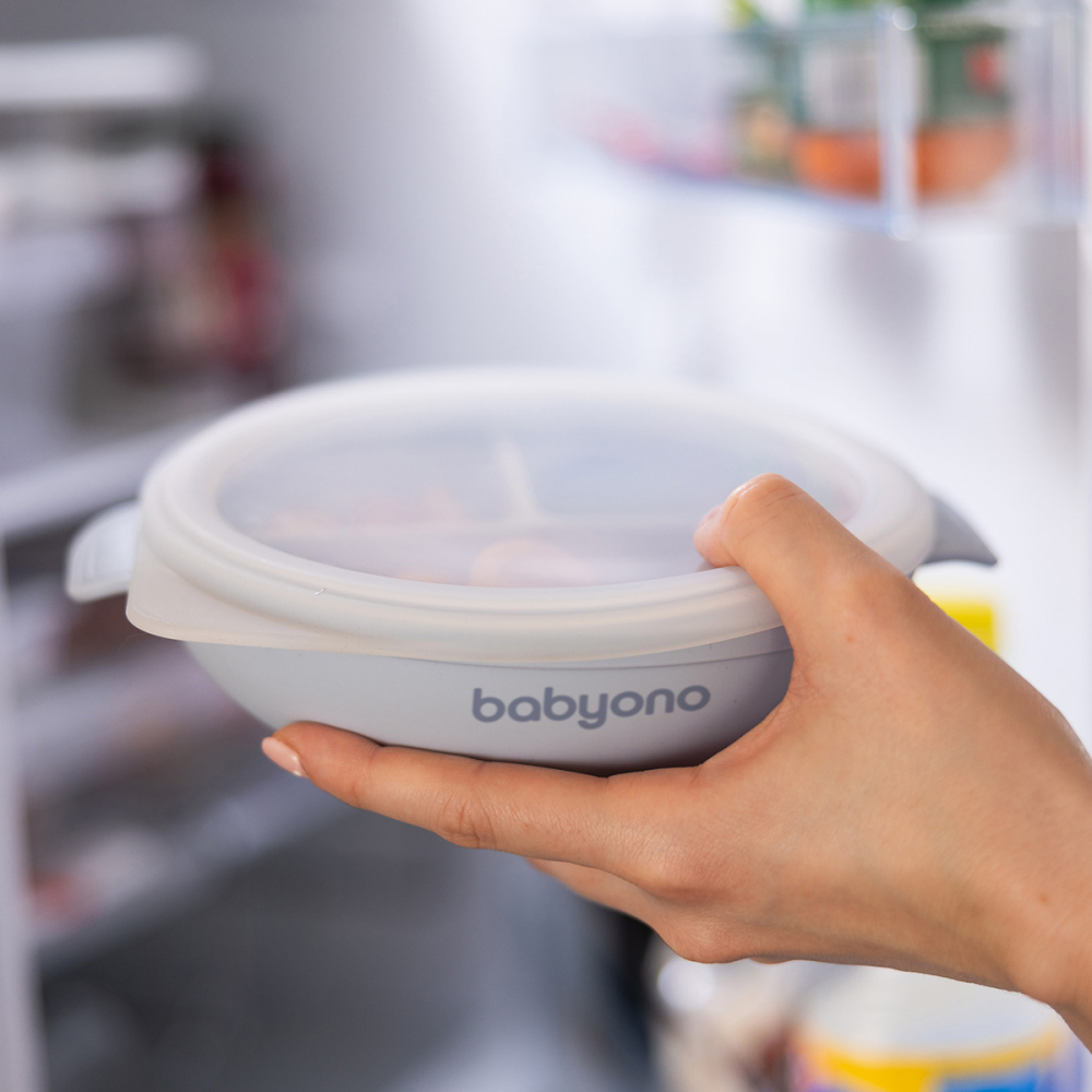 Farfurie din silicon cu ventuza si capac Babyono albastru - 3 | YEO
