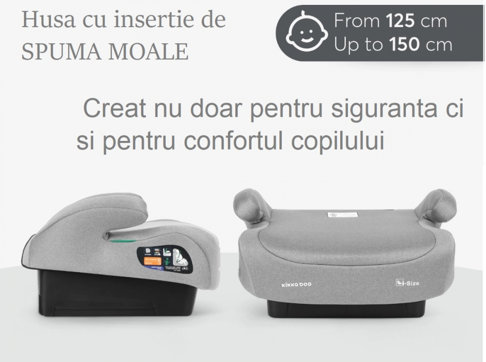 Inaltator auto KikkaBoo i-Go i-Size Dark Grey 125-150 cm, sezut confortabil, centura de ghidaj, fixare cu centura masinii, husa detasabila, certificat R12903 de catre TUV SUD - 4